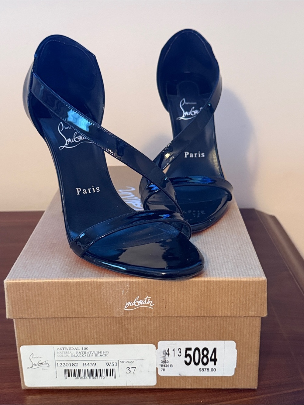 Christian Louboutin Black Patent Leather Crisscross Heels